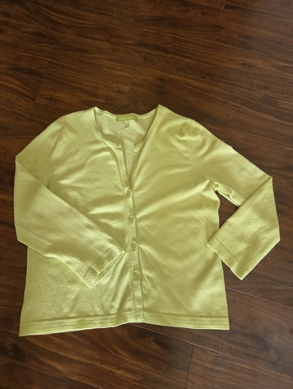 Sigrid Olsen Light Green Cardigan Sweater Button Closure Size Small